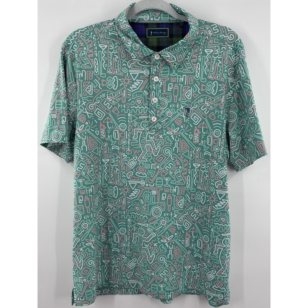 William Murray Polo Shirt Medium Green Performance AOP Golf Martini Cocktails